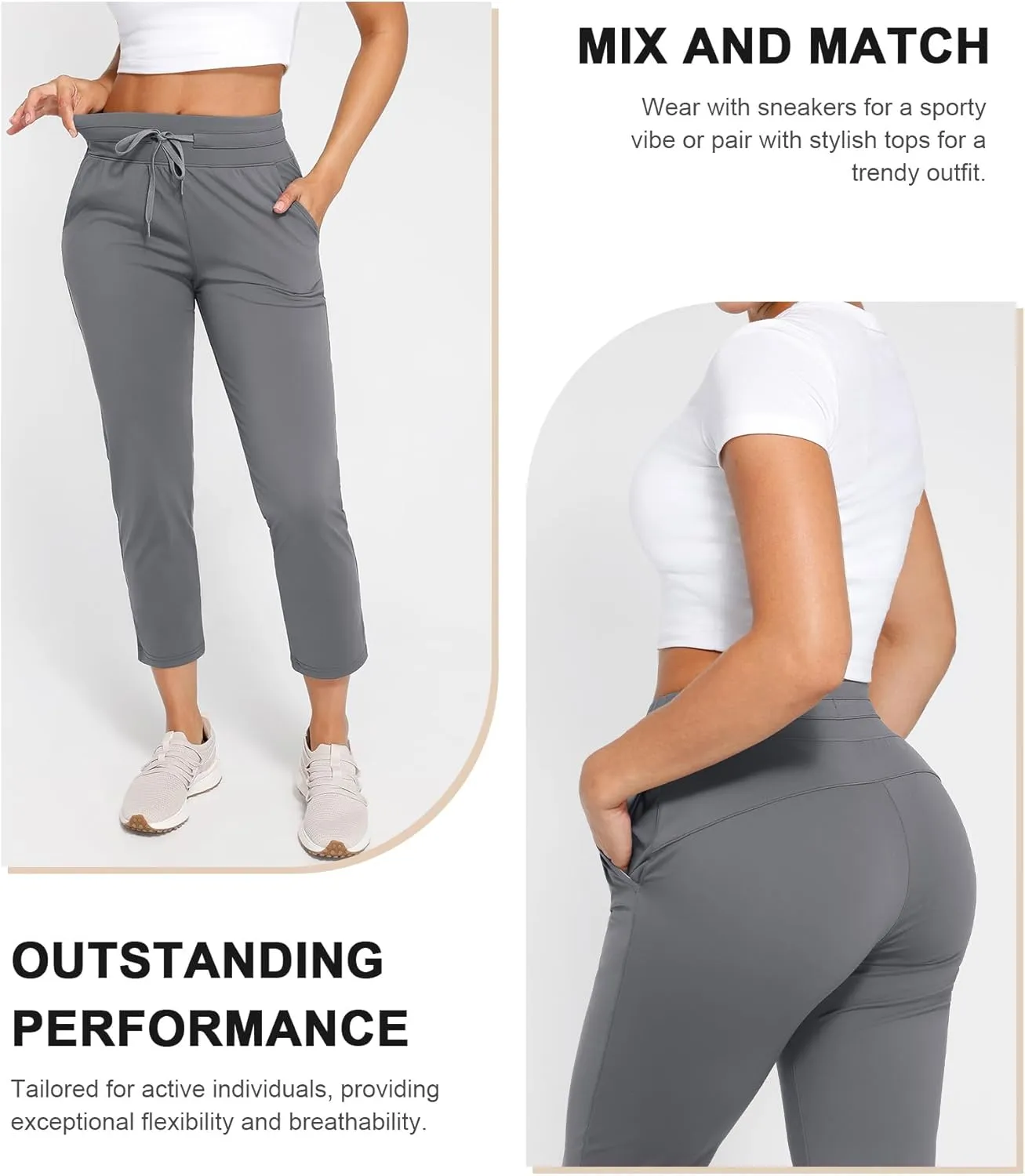 Women's Pants with Deep Pockets, 7/8 Stretch Ankle Sweatpants for Golf, Athletic, Lounge, Travel, Work