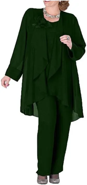 Women's Plus Size Chiffon Pants Suit 3 Pieces Dress Suit for Mother of The Bride Evening Gowns Outfit