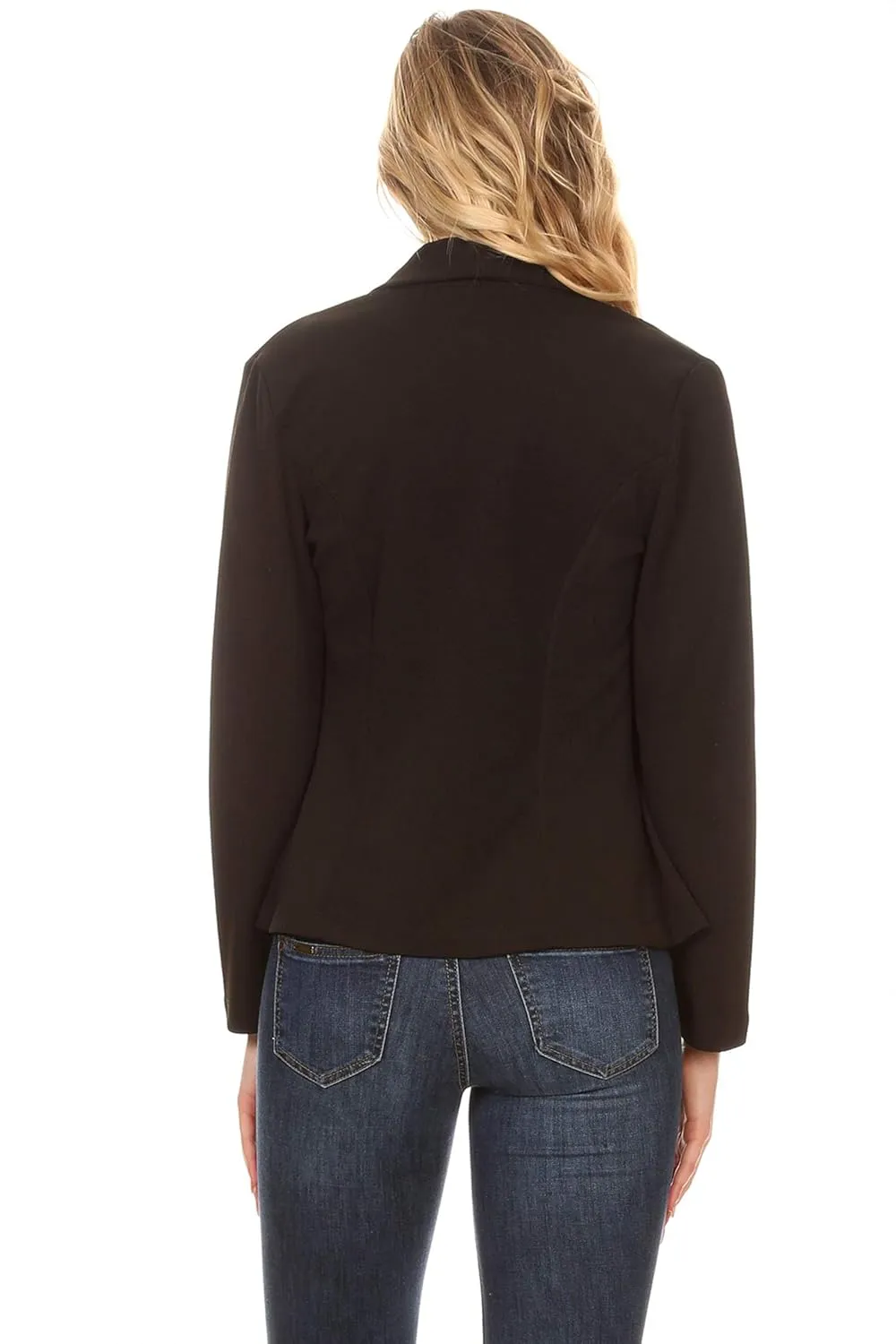 Women's Solid Casual Office Work Long Sleeve Open Front Blazer Jacket