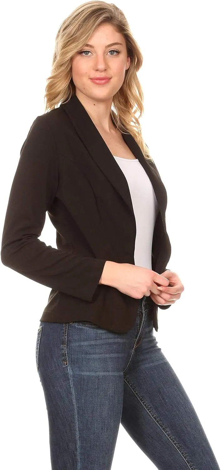 Women's Solid Casual Office Work Long Sleeve Open Front Blazer Jacket