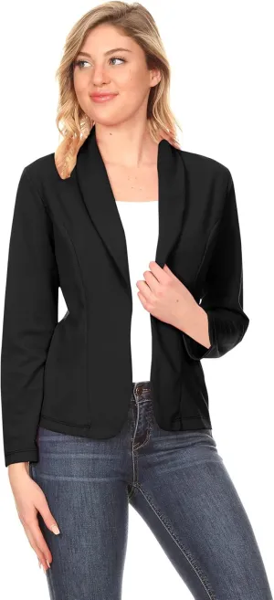Women's Solid Casual Office Work Long Sleeve Open Front Blazer Jacket