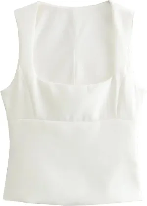 Women's Square Neck Solid Color Tank Top High Street Sleeveless Side Zipper Casual Camisole