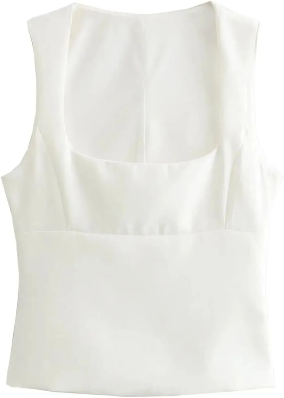 Women's Square Neck Solid Color Tank Top High Street Sleeveless Side Zipper Casual Camisole