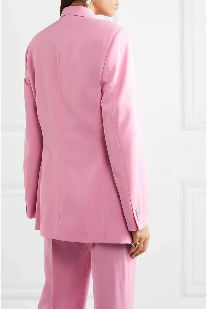 Womens Suit 2 Pieces Set Regular Style Notch Lapel Double Breasted Blazer Lady Set Work Suits (Blazer Pants)