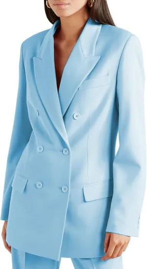 Womens Suit 2 Pieces Set Regular Style Notch Lapel Double Breasted Blazer Lady Set Work Suits (Blazer Pants)