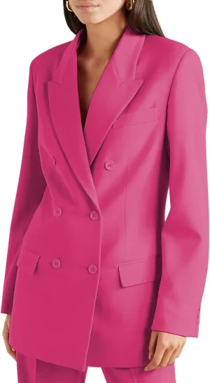 Womens Suit 2 Pieces Set Regular Style Notch Lapel Double Breasted Blazer Lady Set Work Suits (Blazer Pants)