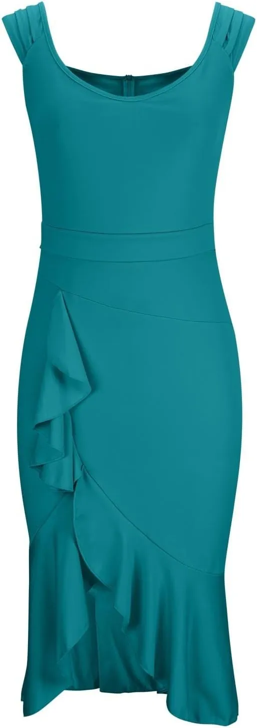 Womens V-Neck Midi Dress Solid Color Elegant Off Shoulder Blouson Dress Ruffle Sheath Dress Sexy Party Prom Dress