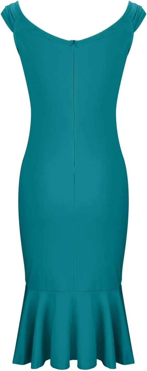 Womens V-Neck Midi Dress Solid Color Elegant Off Shoulder Blouson Dress Ruffle Sheath Dress Sexy Party Prom Dress