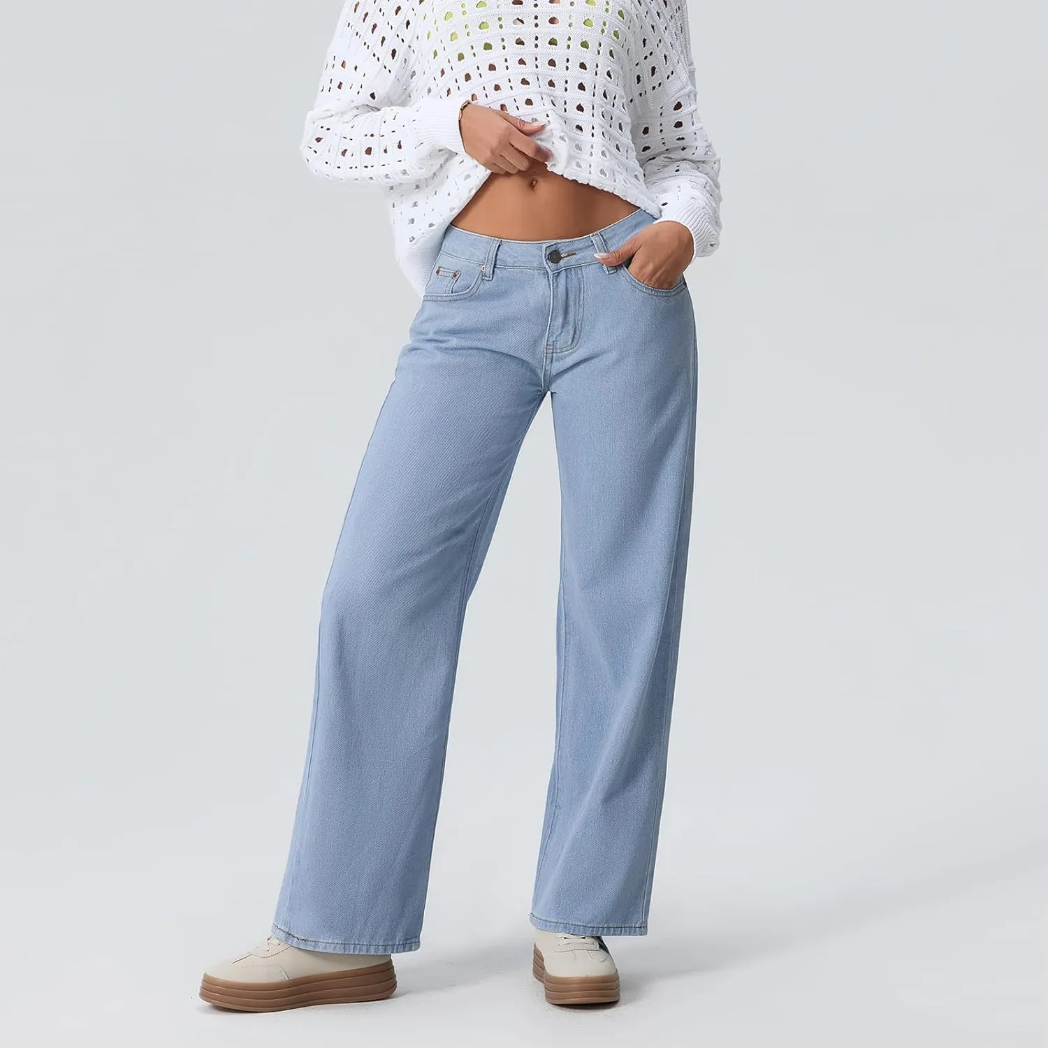 Women's Wide Leg Boyfriend Denim Pants - Low Rise Baggy Casual Loose Jeans - Y2K E-Girl Style