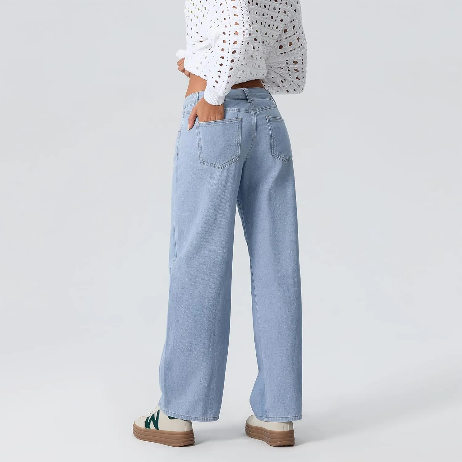 Women's Wide Leg Boyfriend Denim Pants - Low Rise Baggy Casual Loose Jeans - Y2K E-Girl Style