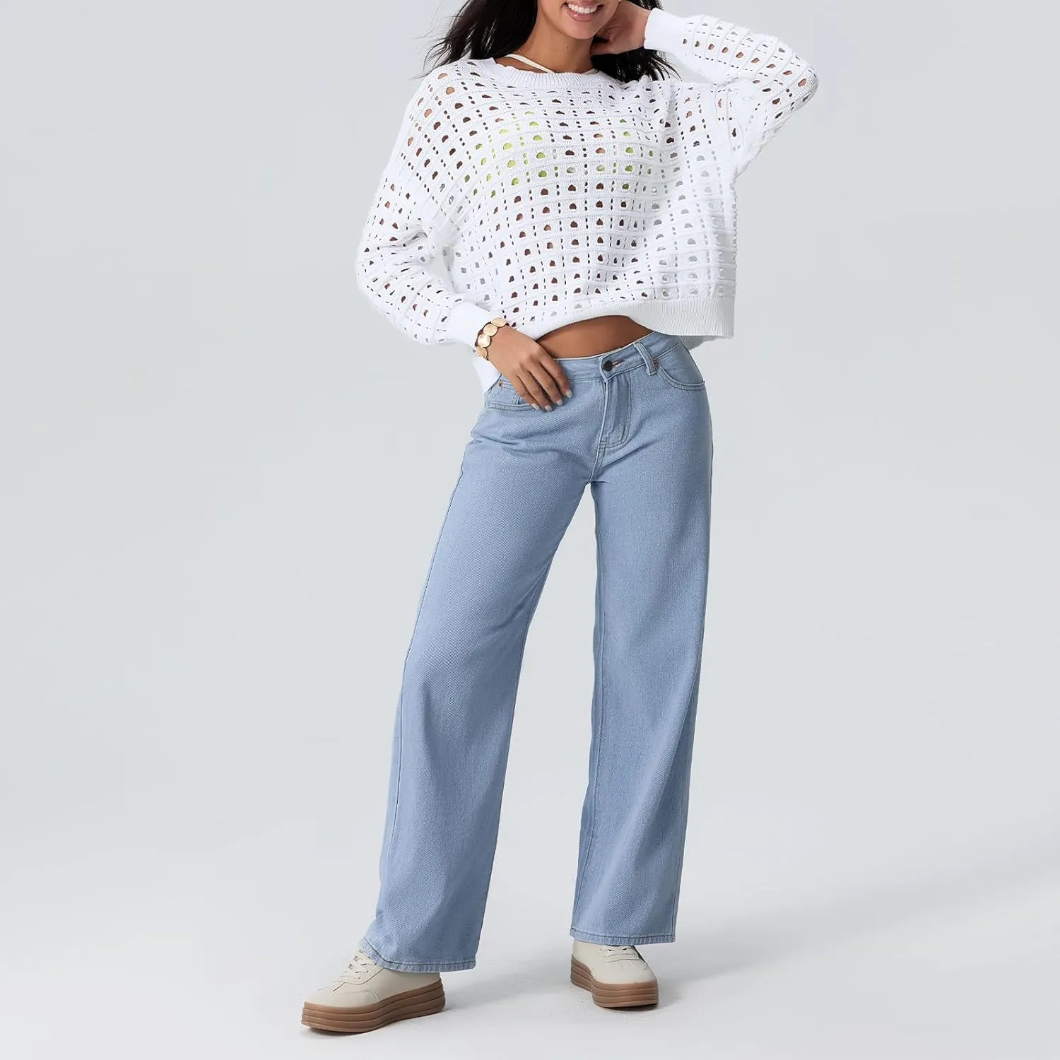Women's Wide Leg Boyfriend Denim Pants - Low Rise Baggy Casual Loose Jeans - Y2K E-Girl Style