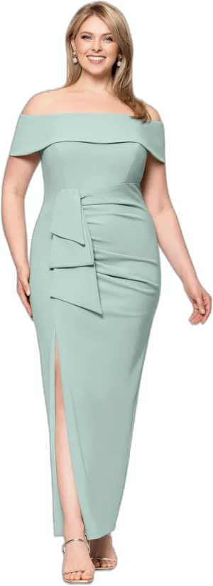Xscape Women's Plus Size Long Off The Shoulder Scuba Crepe Slit Dress