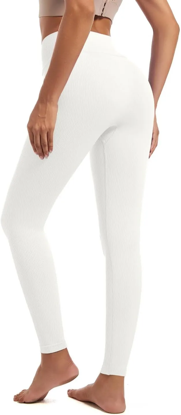 YOAKUKA Yoga Ribbed Leggings for Women High Waisted Tummy Control Seamless Butt Lifting Crossover Workout Gym Athletic Pants