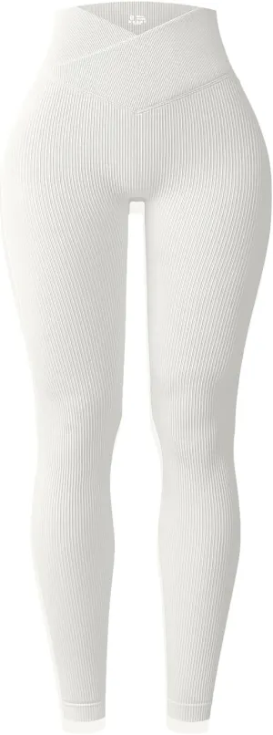 YOAKUKA Yoga Ribbed Leggings for Women High Waisted Tummy Control Seamless Butt Lifting Crossover Workout Gym Athletic Pants