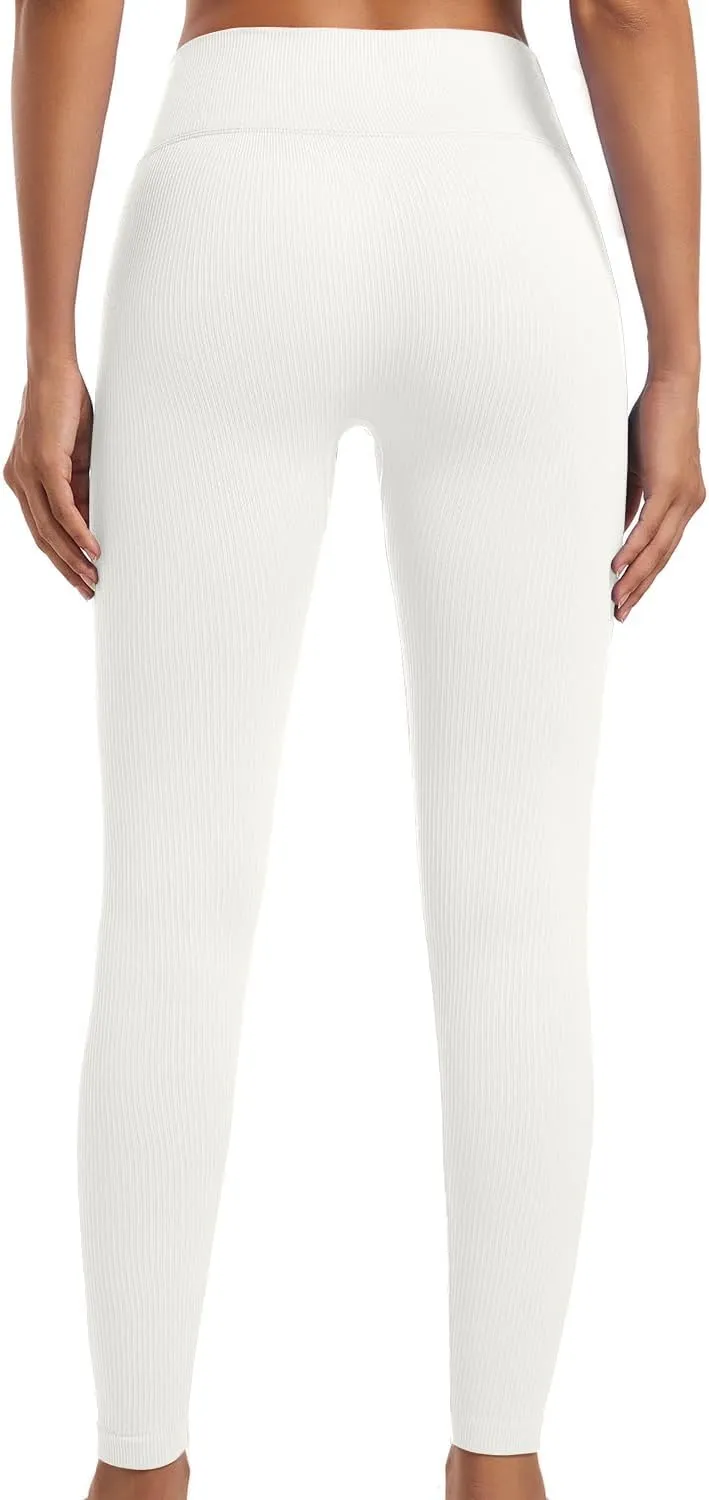 YOAKUKA Yoga Ribbed Leggings for Women High Waisted Tummy Control Seamless Butt Lifting Crossover Workout Gym Athletic Pants