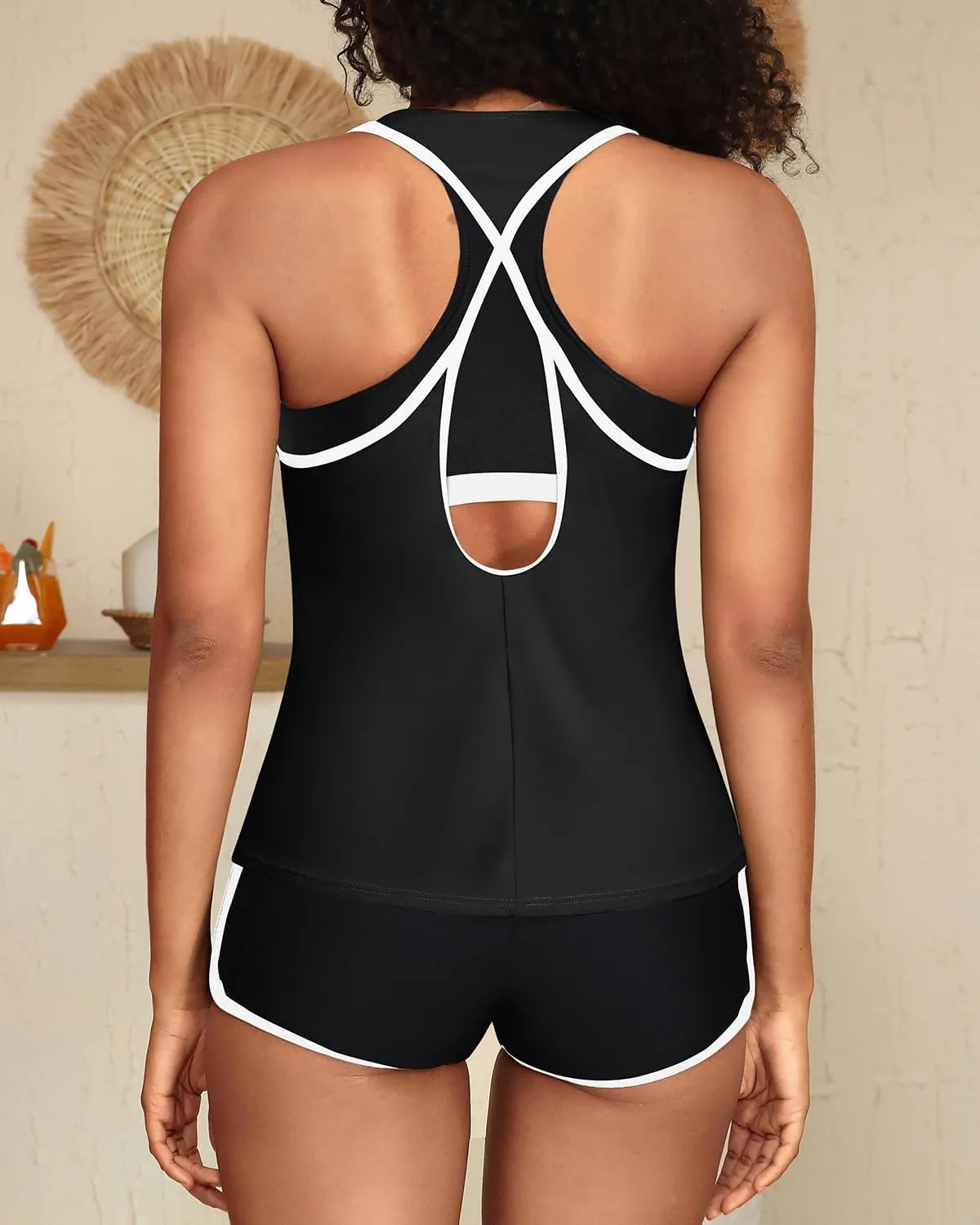 Yonique 3 Piece Athletic Tankini Swimsuits for Women with Shorts Swim Tank Tops with Sports Bra and Boyshorts Bathing Suits