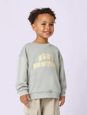 Young Boys Comfy Regular Fit Crewneck Sweatshirt With Best Brother Graphic Print