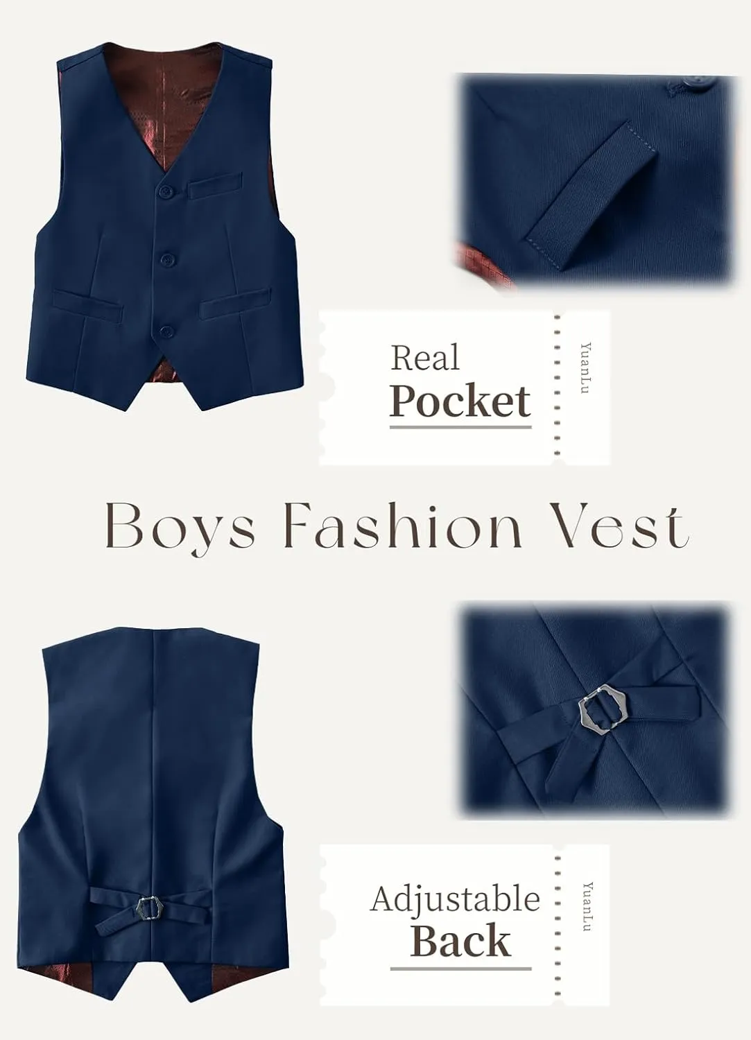YuanLu Boys Suit Homecoming Dresses for Kids Ring Bearer Outfit Suits Tuxedo Formal Vest and Pants Suit Set