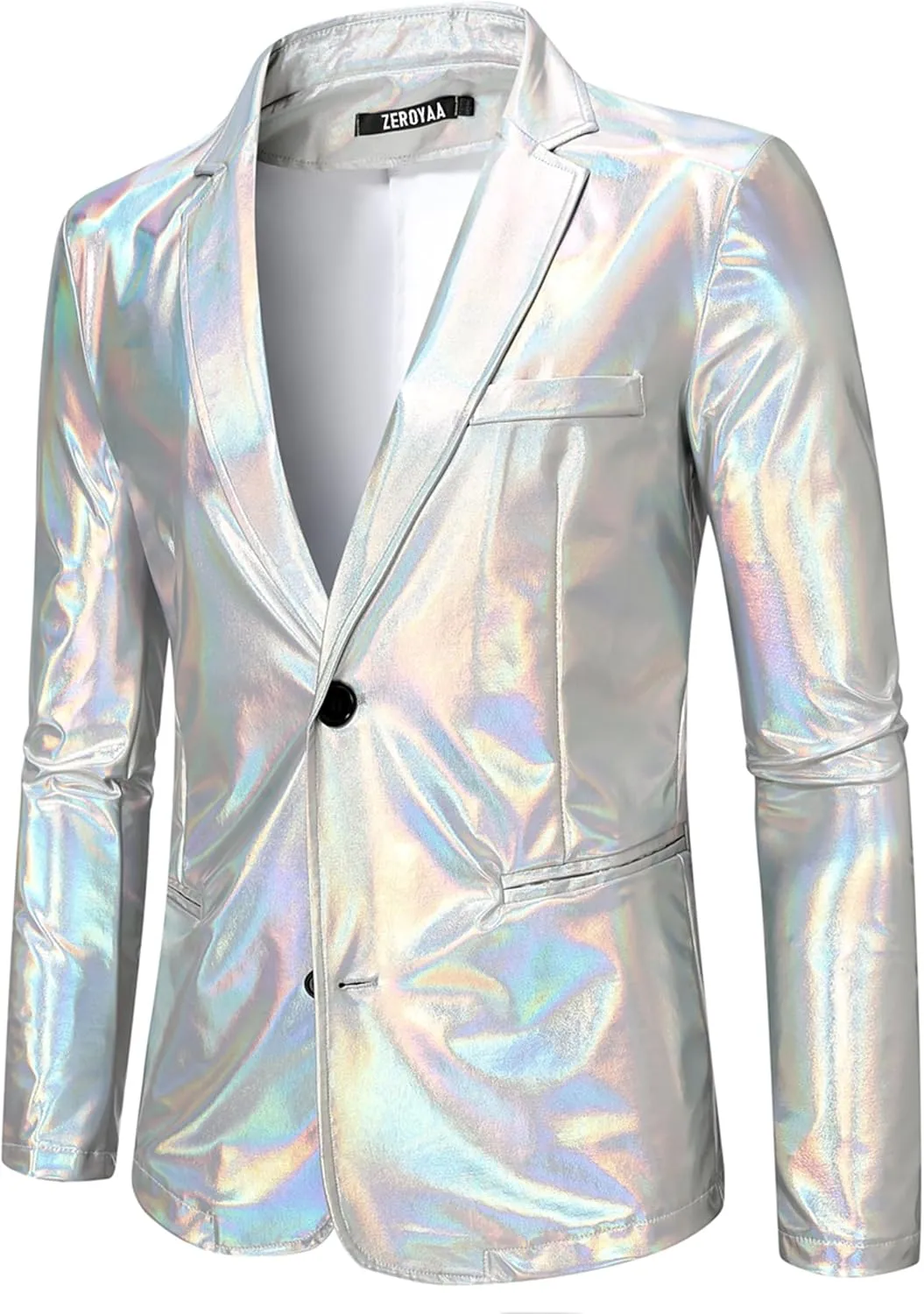 ZEROYAA Men's Metallic Shiny Suits Disco Sequin Blazer and Pants 2 Piece Sets for Party Prom