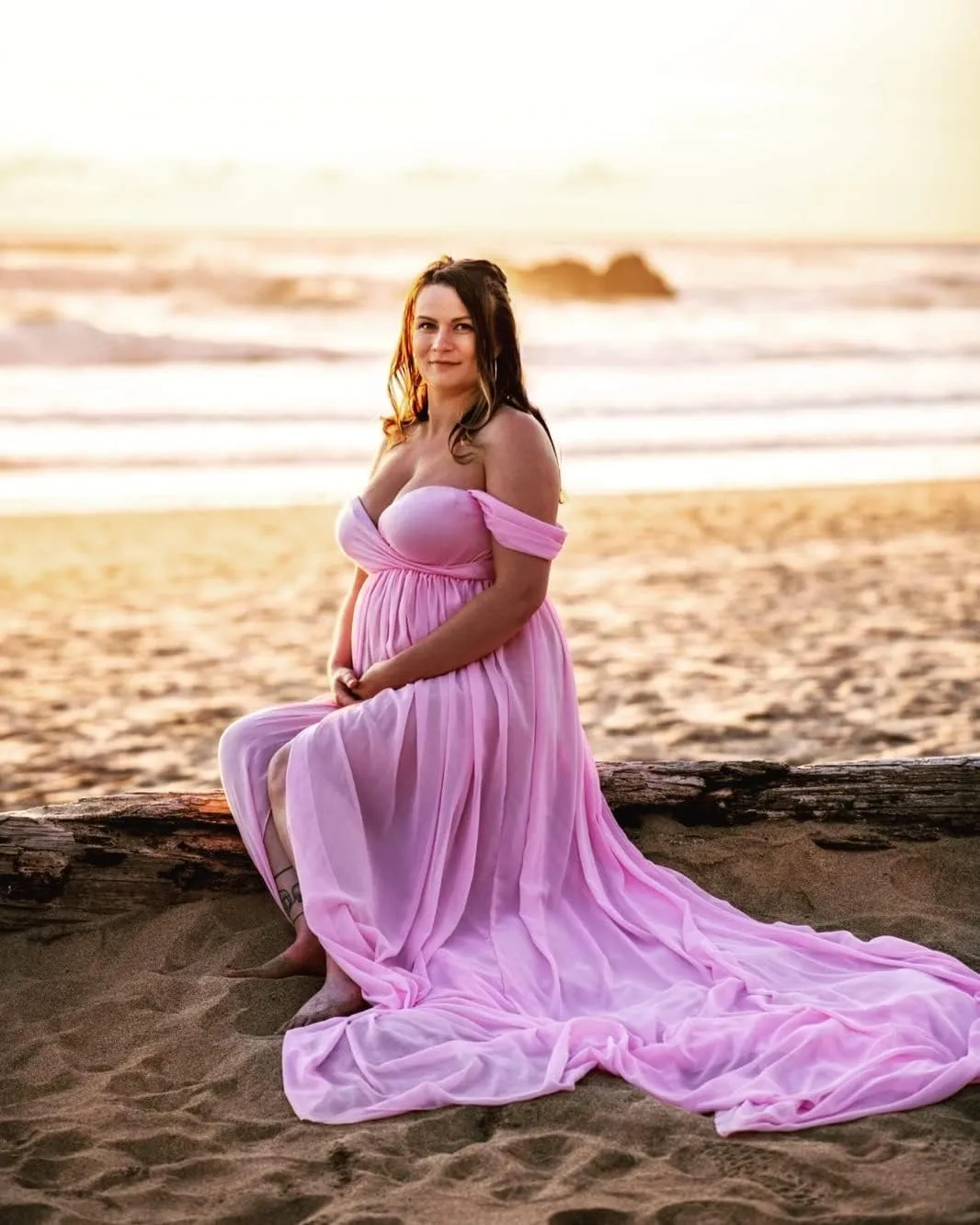 ZIUMUDY Maternity Dress for Photoshoot Photography Long Chiffon Maternity Gown Split See-Through Maternity Dresses