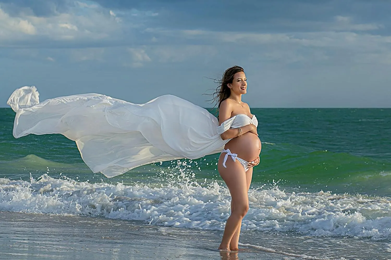 ZIUMUDY Maternity Dress for Photoshoot Photography Long Chiffon Maternity Gown Split See-Through Maternity Dresses