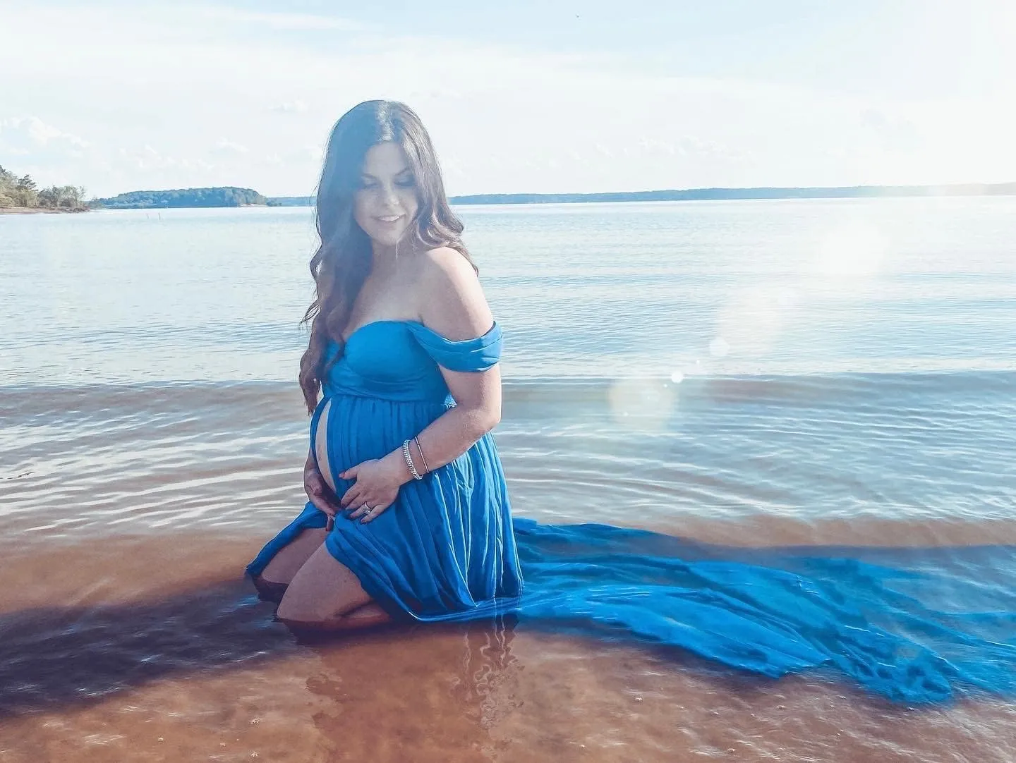 ZIUMUDY Maternity Dress for Photoshoot Photography Long Chiffon Maternity Gown Split See-Through Maternity Dresses