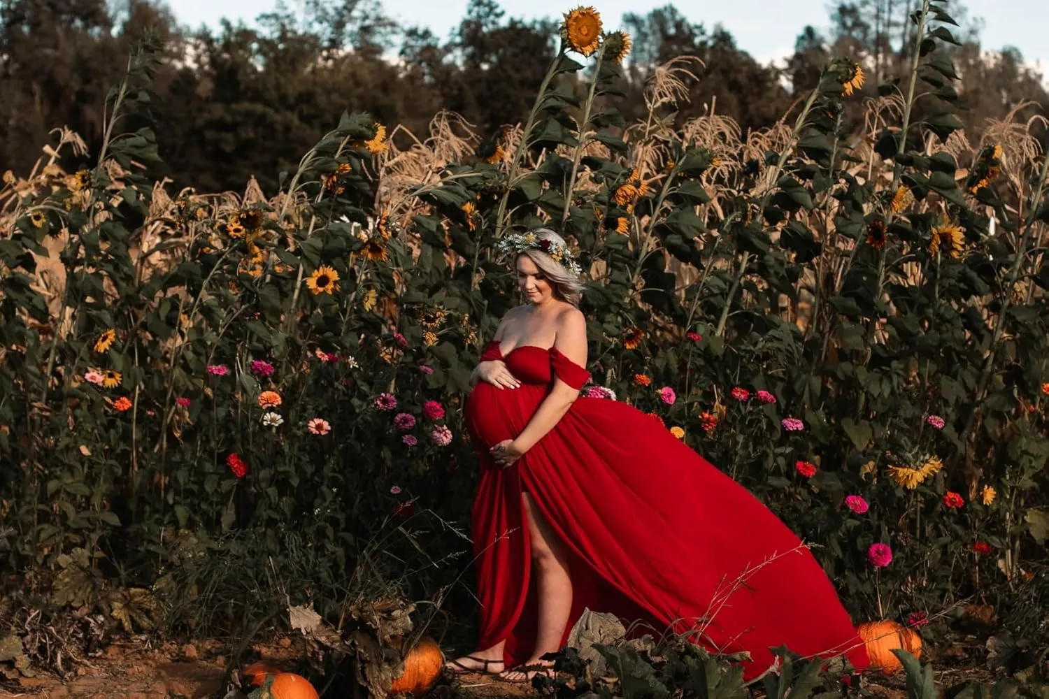 ZIUMUDY Maternity Dress for Photoshoot Photography Long Chiffon Maternity Gown Split See-Through Maternity Dresses